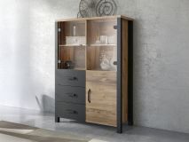 Hoge commode OLIANNE 3 deuren 3 lades appenzeller sparren/zwart