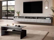 Tv-meubel BABEL II 3 deuren 3 vakken beton met salontafel