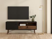 Tv-meubel RYO 1 deur 1 lade walnoot/zwart 