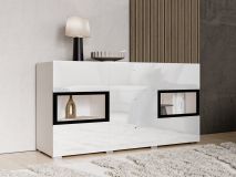 Commode BABEL 2 deuren en 3 lades wit/hoogglans wit met verlichting