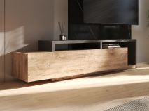 Tv-meubel BOTSWANA 2 lades 2 opbergvakken antraciet/ribbec eikenhout