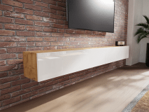 Tv-meubel KINGSTON 2 klapdeuren 245 cm gouden eik/hoogglans wit