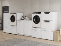Kast WASHING 2 machines met kast 1 deur 2 lades en kast voor wasgoed en onderkast MEDIUM wit