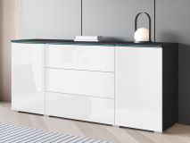 Dressoir VITTORIO 2 deuren 3 lades grafiet/hoogglans wit met led