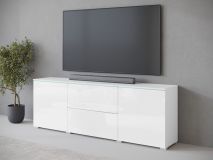Tv-meubel VITTORIO 2 deuren 2 lades wit/hoogglans wit met led