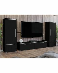 Tv-meubel set AMBROSA 4 deuren mat zwart met led