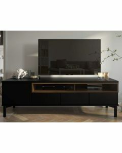 Tv-meubel ROMU 1 deur en 3 lades walnoot/zwart 