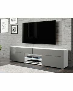 Tv-meubel CARTER 2 deuren 2 lades hoogglans grijs/wit met led 