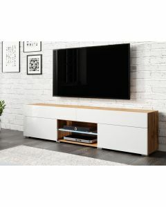 Tv-meubel CARTER 2 deuren 2 lades hoogglans wit/wotan eik zonder led 