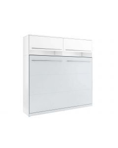 Opklapbed CONCEPTION 140x200 cm mat wit (horizontaal) met opzetkast