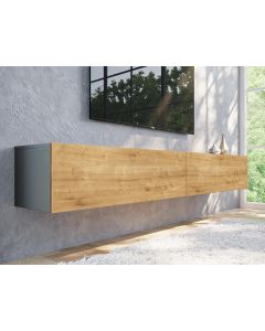 Tv-meubel KINGSTON 2 klapdeuren 210 cm zwart eik/gouden eik