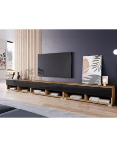 TV-meubel ACAPULCO 3 klapdeur 300 cm eik wotan/hoogglans zwart met led