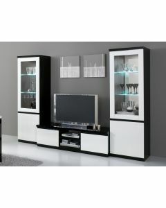Tv-meubel set ROMEO hoogglans zwart/hoogglans wit metverlichting