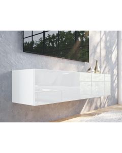 Tv-meubel KINGSTON 1 klapdeur 140 cm wit/hoogglans wit