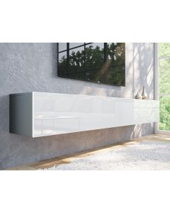 Tv-meubel KINGSTON 2 klapdeuren 210 cm eik zwart/hoogglans wit