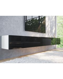 Tv-meubel KINGSTON 2 klapdeuren 280 cm wit/hoogglans zwart