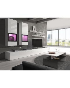 Tv-meubel set BABEL 5 deuren wit/hoogglans wit zonder verlichting met salontafel
