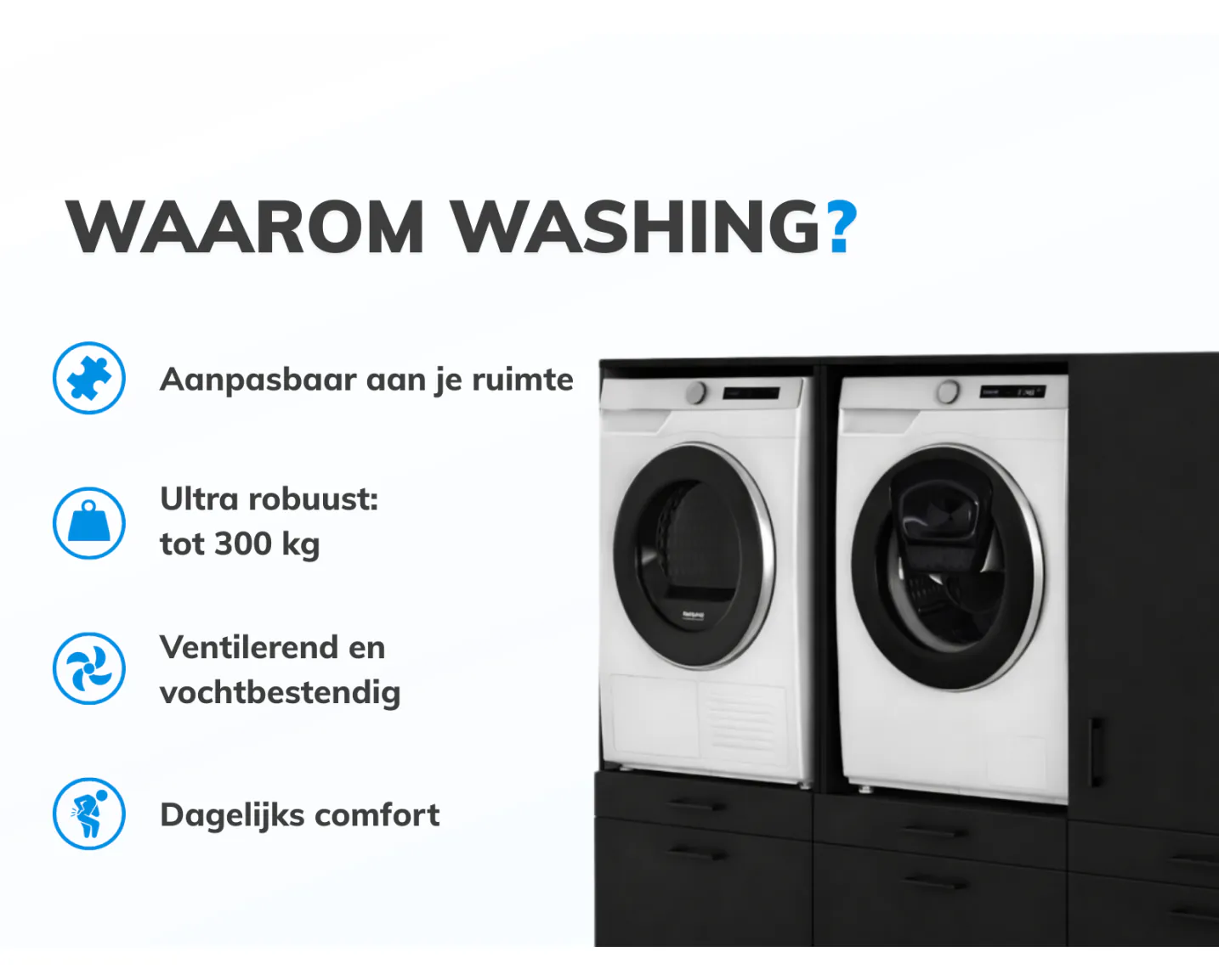 Wasmachine verhoger zwart met uitschuifbaar plateau