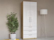 Kledingkast OPTICO 2 deuren 3 lades hoogglans wit/artisan eik