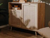Commode BALO 2 deuren 1 opbergvak sonoma eik met rotan print
