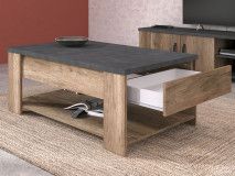 Rechthoekige salontafel TORBJORN 1 lade authentieke eik