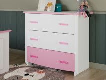 Commode ROBINSON 3 lades wit/roze
