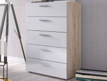 Commode POPEI 5 lades eik/hoogglans wit 