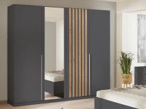 Kledingkast LATINO metaalgrijs/artisan eik 4 deuren met spiegel 