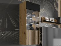 Vitrinekast ORISA 1 deur zwart/artisan eik