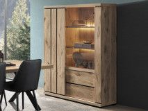 Vitrinekast STEFALIS 2 deuren 2 lades canyon eik 