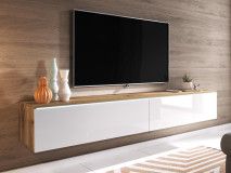 TV-meubel DUBAI 2 klapdeuren 140 cm hoogglans wit/eik wotan