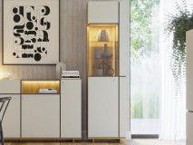 Vitrinekast MODO 1 deur artisan eik/alpine wit met led 