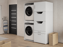Wasmachinekast WASHING 2 machines boven elkaar met kast voor wasgoed LARGE wit