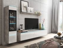 Tv-meubel set VITTORIO 4 deuren beton/hoogglans wit