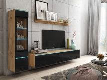 Tv-meubel set VITTORIO 4 deuren wotan eik/hoogglans zwart