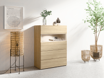 Commode VILLANOVA 4 lades barista eik met LED