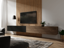 Tv-meubel KINGSTON DUO 2 klapdeuren 280 cm mat zwart/walnoot