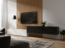 Tv-meubel KINGSTON DUO 2 klapdeuren 210 cm mat wit/mat zwart