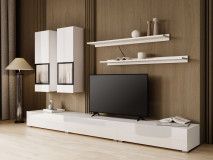 Tv-meubel set BABEL 5 deuren wit/hoogglans wit met verlichting