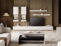 Tv-meubel set BABEL 5 deuren wit/hoogglans wit met verlichting met salontafel