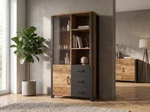 Vitrinekast OLIANNE 2 deuren 3 lades appenzeller sparren/zwart