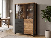 Hoge commode OLIANNE 3 deuren 3 lades appenzeller sparren/zwart