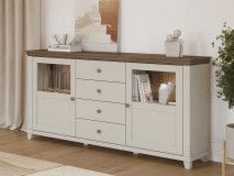 Dressoir EVOCO 2 deuren 4 laden kasjmier/eik dunin met LED-verlichting