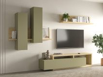 Tv-meubel set BOTSWANA 2 lades 2 opbergvakken lindberg eik/eucalyptus groen