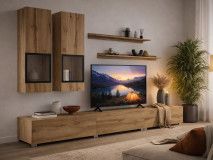 Tv-meubel set BABEL 5 deuren wotan eik met verlichting