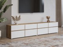 Tv-meubel CROSSAIR 4 klapdeuren 4 lades wit/wotan eik