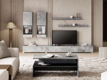 Tv-meubel set BABEL 5 deuren beton met led met salontafel