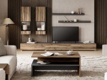 Tv-meubel set BABEL 5 deuren walnoot/grijze eik met led met salontafel