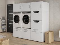 Kast WASHING 2 machines naast elkaar met kast voor wasgoed LARGE wit