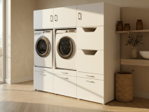 Kast WASHING 2 machines naast elkaar met kast voor wasgoed LARGE wit
